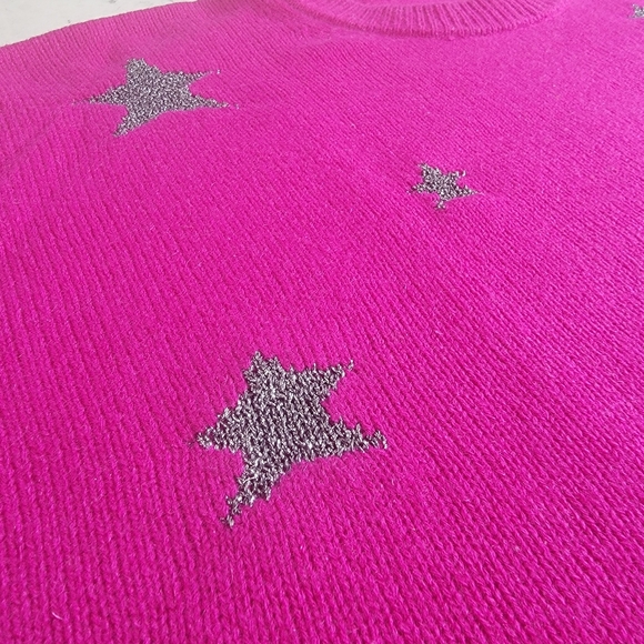 Zadig & Voltaire Markus Stars 100% cashmere celestial stars hot pink size medium - Picture 5 of 11